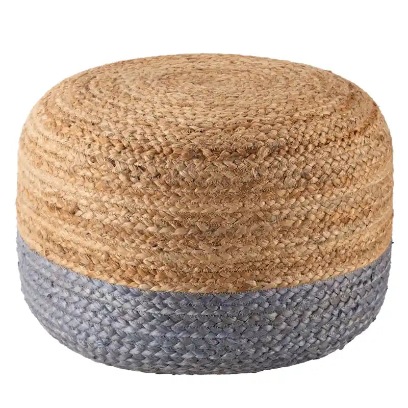 Round Braided Jute Pouf Ottoman with Textured Bohemian Natural Style
