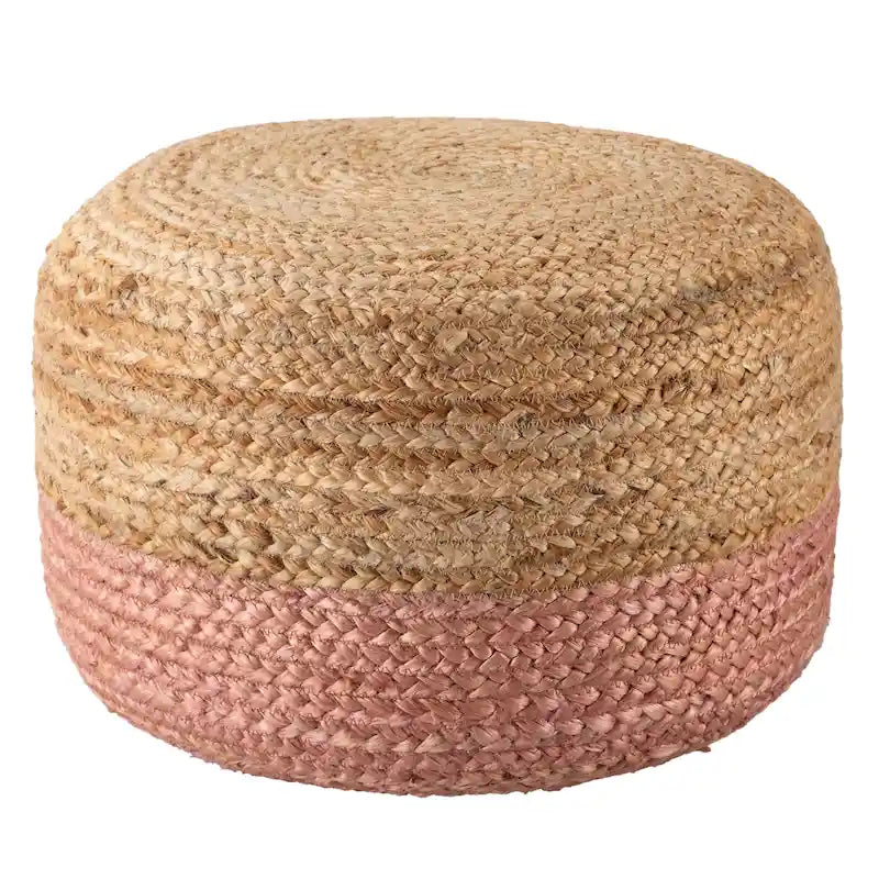 Round Braided Jute Pouf Ottoman with Textured Bohemian Natural Style