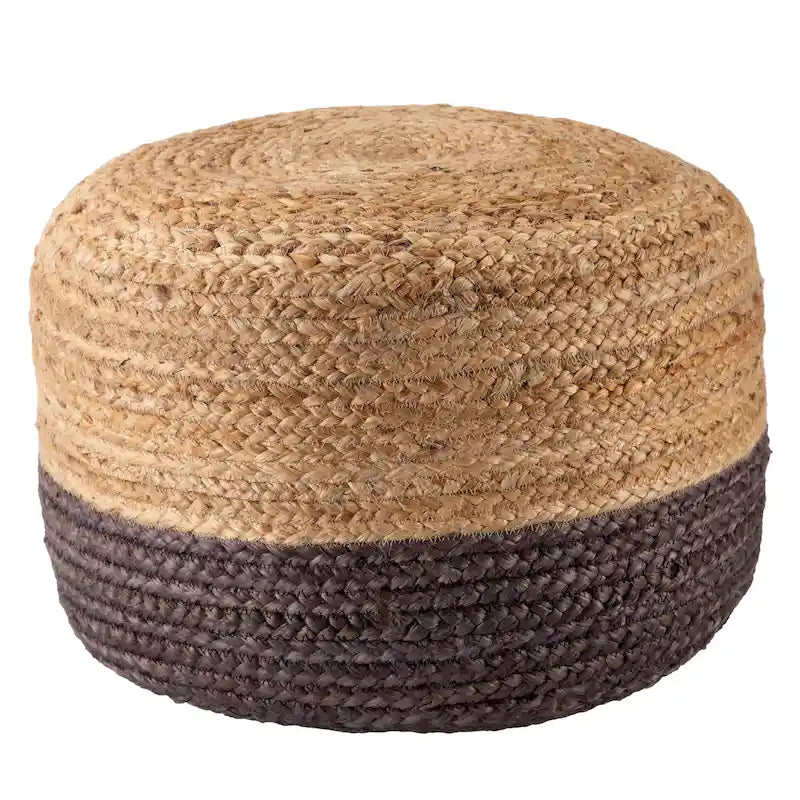 Round Braided Jute Pouf Ottoman with Textured Bohemian Natural Style
