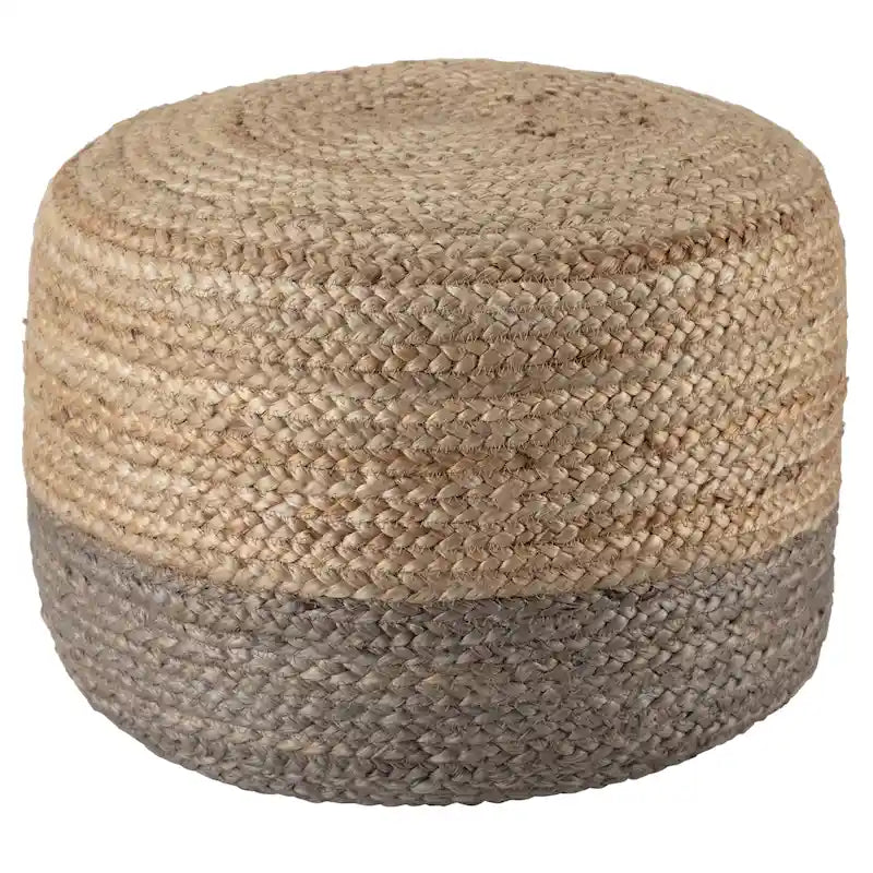 Round Braided Jute Pouf Ottoman with Textured Bohemian Natural Style