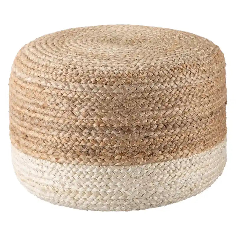 Round Braided Jute Pouf Ottoman with Textured Bohemian Natural Style