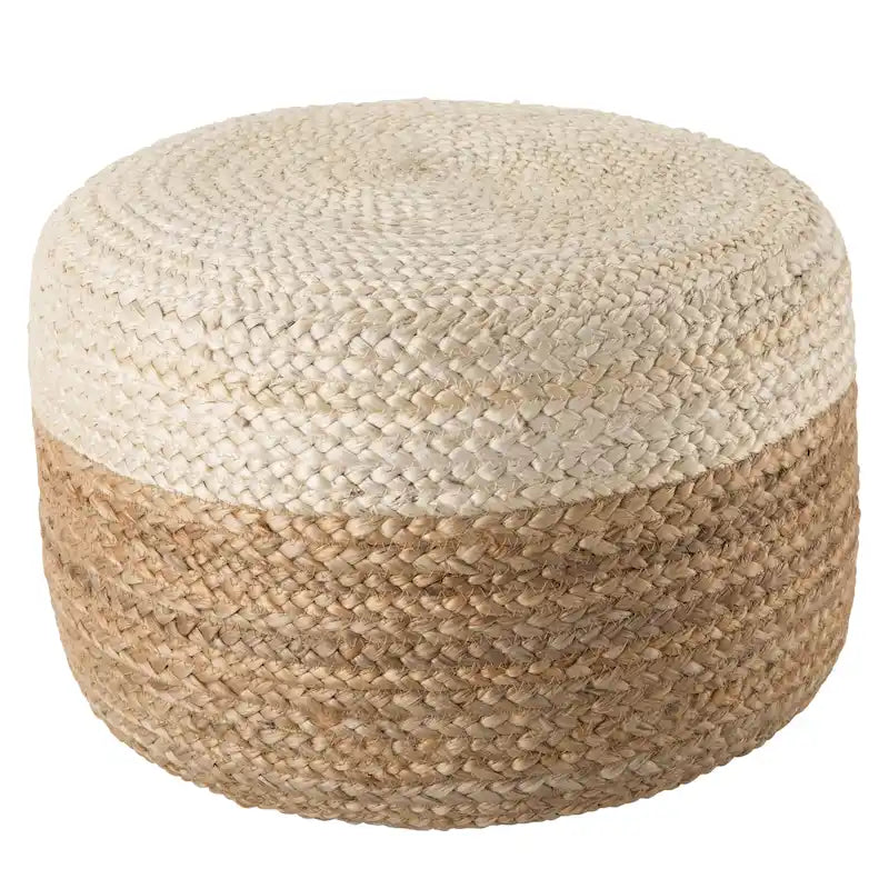 Round Braided Jute Pouf Ottoman with Textured Bohemian Natural Style