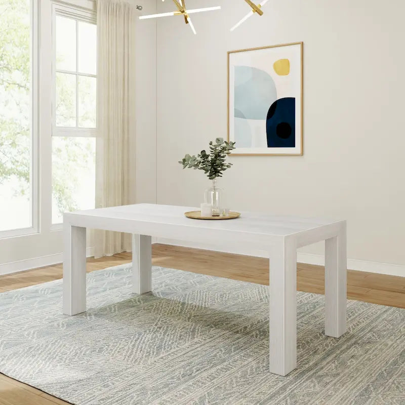 Modern Rectangular Solid Pine Wood Dining Table with Wirebrushed Finish