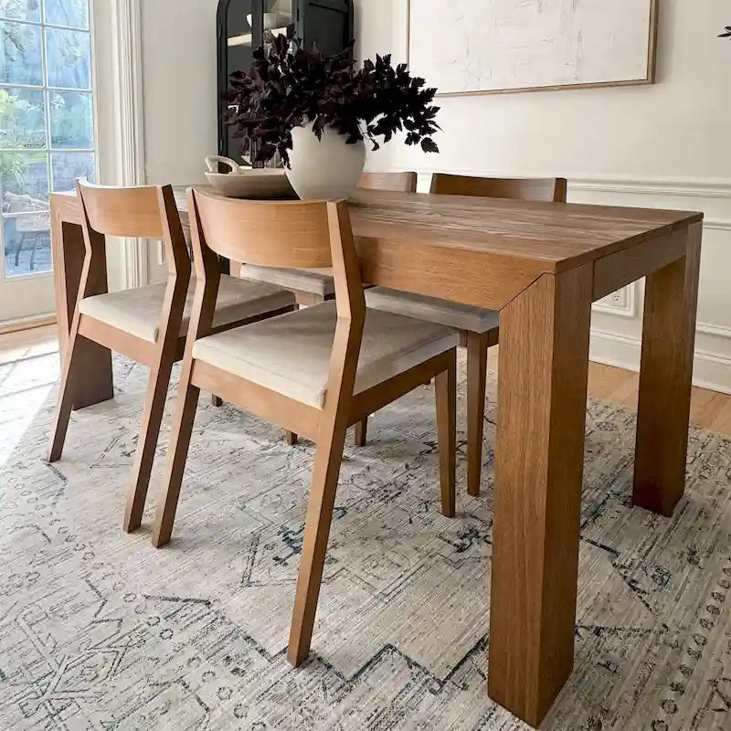 Modern Rectangular Solid Pine Wood Dining Table with Wirebrushed Finish