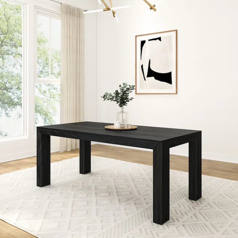 Modern Rectangular Solid Pine Wood Dining Table with Wirebrushed Finish