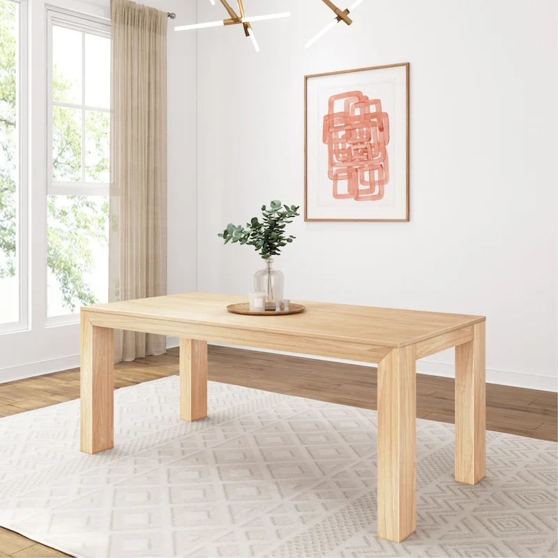 Modern Rectangular Solid Pine Wood Dining Table with Wirebrushed Finish
