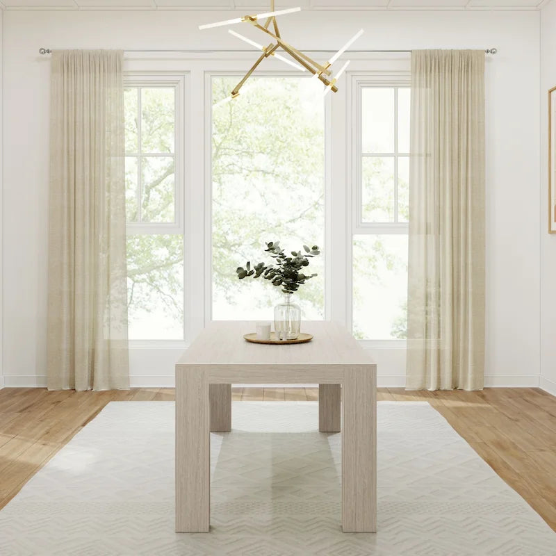 Modern Rectangular Solid Pine Wood Dining Table with Wirebrushed Finish