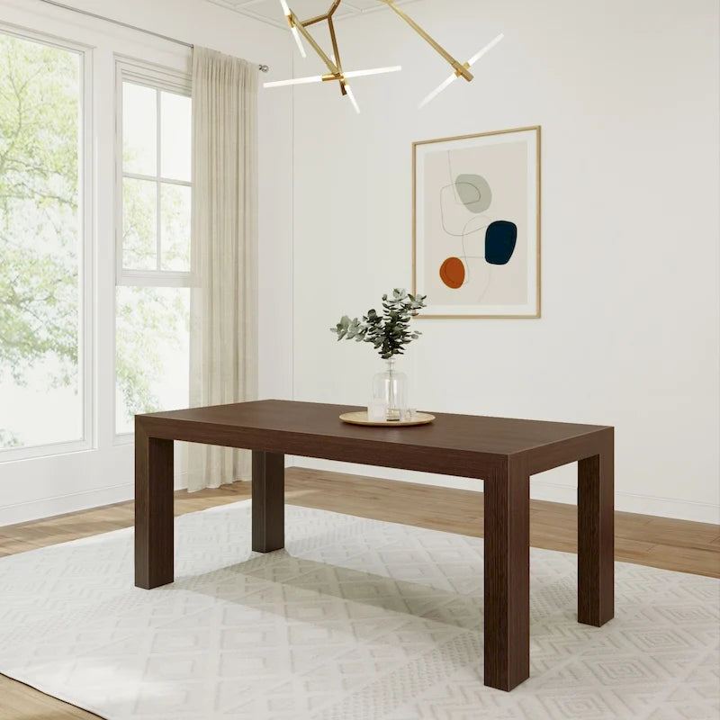Modern Rectangular Solid Pine Wood Dining Table with Wirebrushed Finish