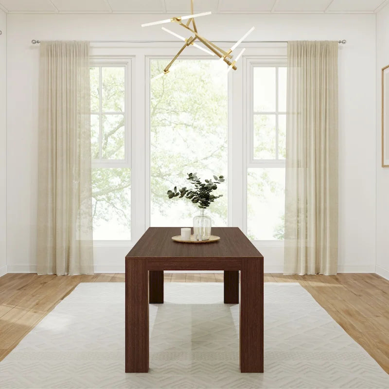 Modern Rectangular Solid Pine Wood Dining Table with Wirebrushed Finish