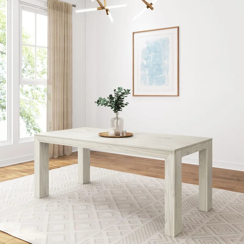 Modern Rectangular Solid Pine Wood Dining Table with Wirebrushed Finish