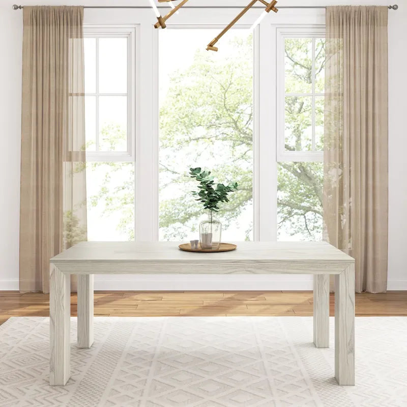 Modern Rectangular Solid Pine Wood Dining Table with Wirebrushed Finish