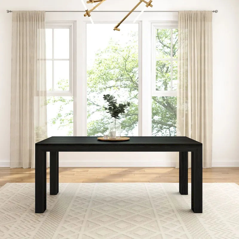 Modern Rectangular Solid Pine Wood Dining Table with Wirebrushed Finish