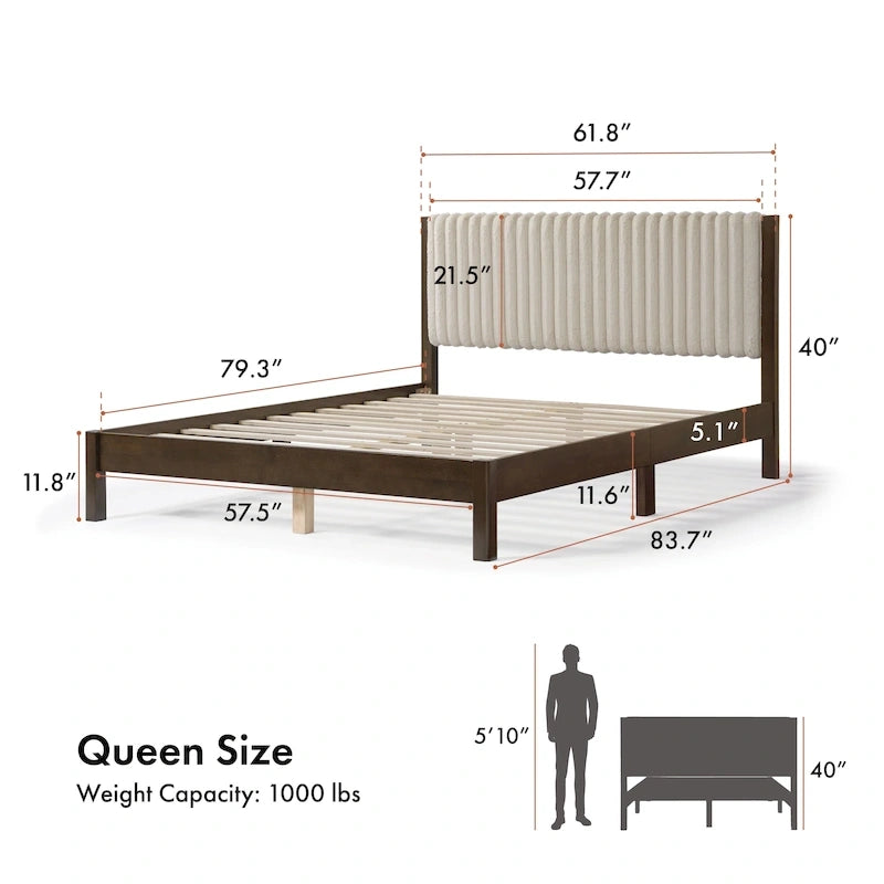 Modern Channel Tufted Upholstered Platform Bed with Solid Wood Frame