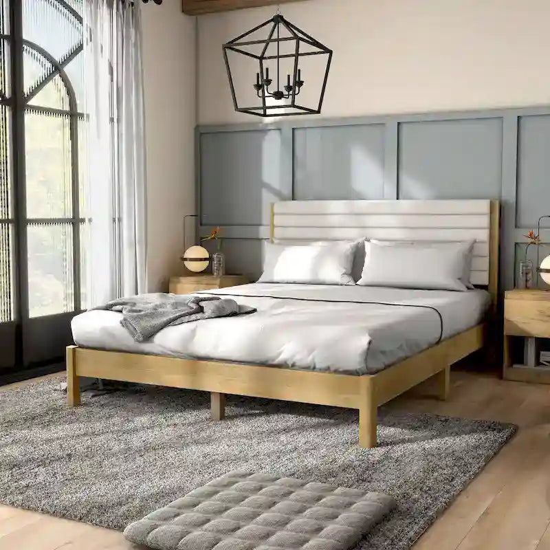 Modern Channel Tufted Upholstered Platform Bed with Solid Wood Frame