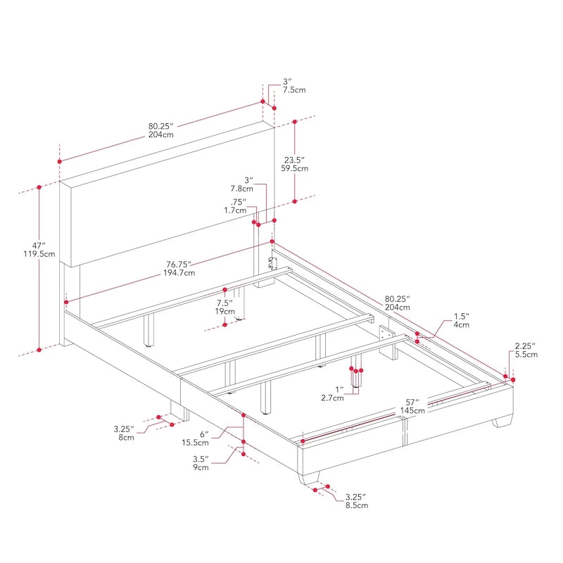 Modern Upholstered Bed Frame with Padded Headboard and Low Profile