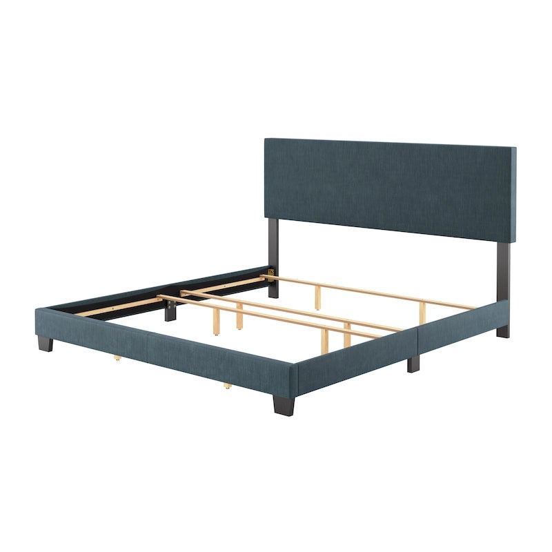 Modern Upholstered Bed Frame with Padded Headboard and Low Profile