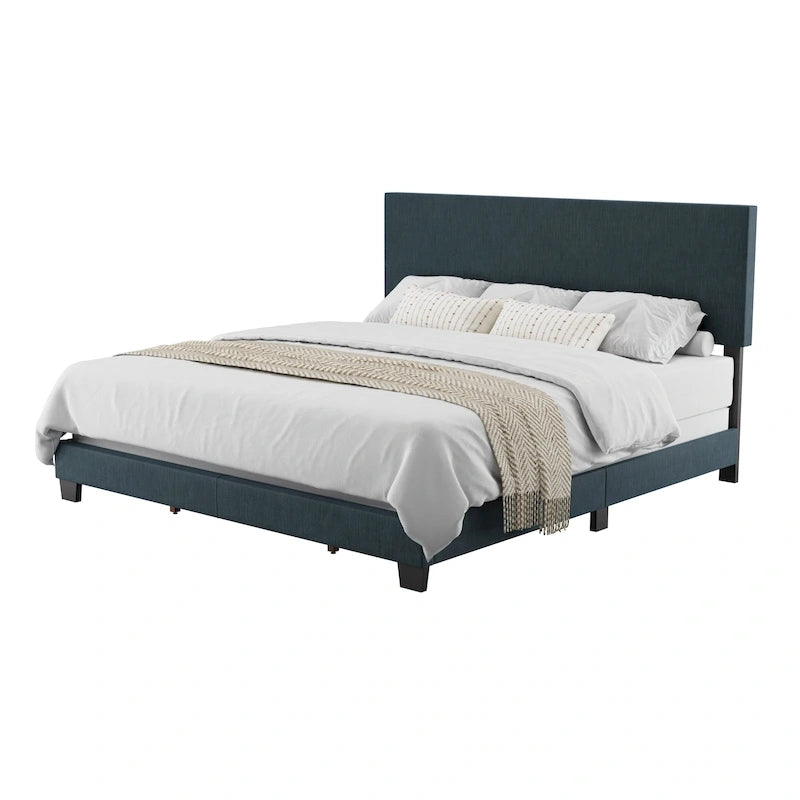 Modern Upholstered Bed Frame with Padded Headboard and Low Profile