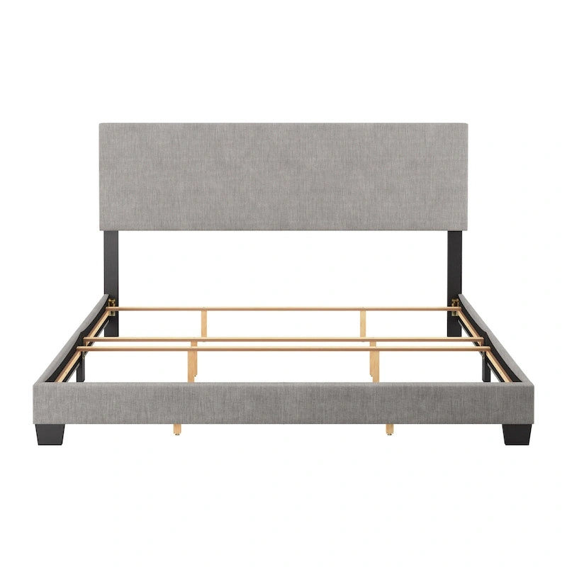 Modern Upholstered Bed Frame with Padded Headboard and Low Profile