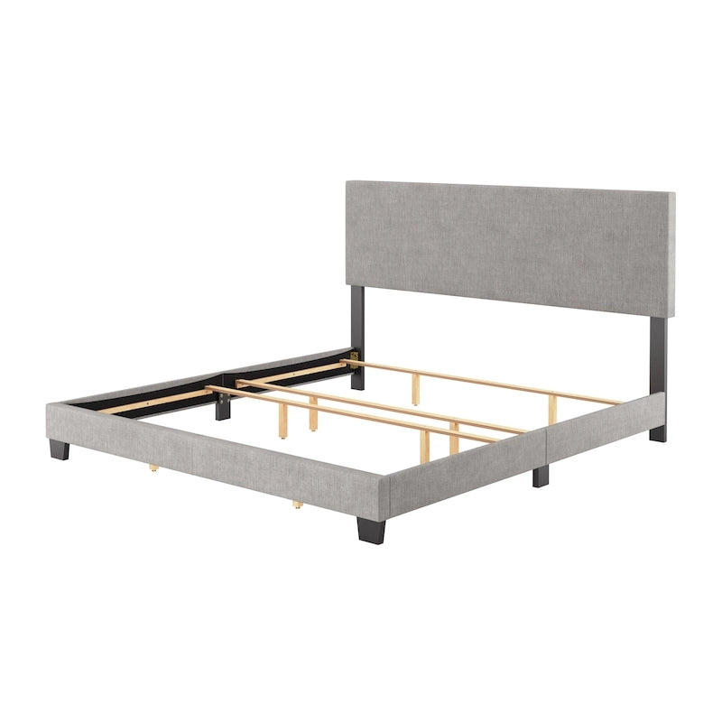 Modern Upholstered Bed Frame with Padded Headboard and Low Profile