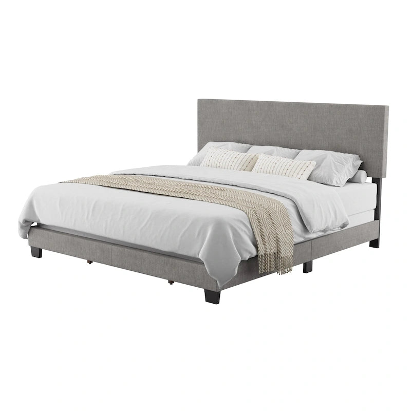 Modern Upholstered Bed Frame with Padded Headboard and Low Profile