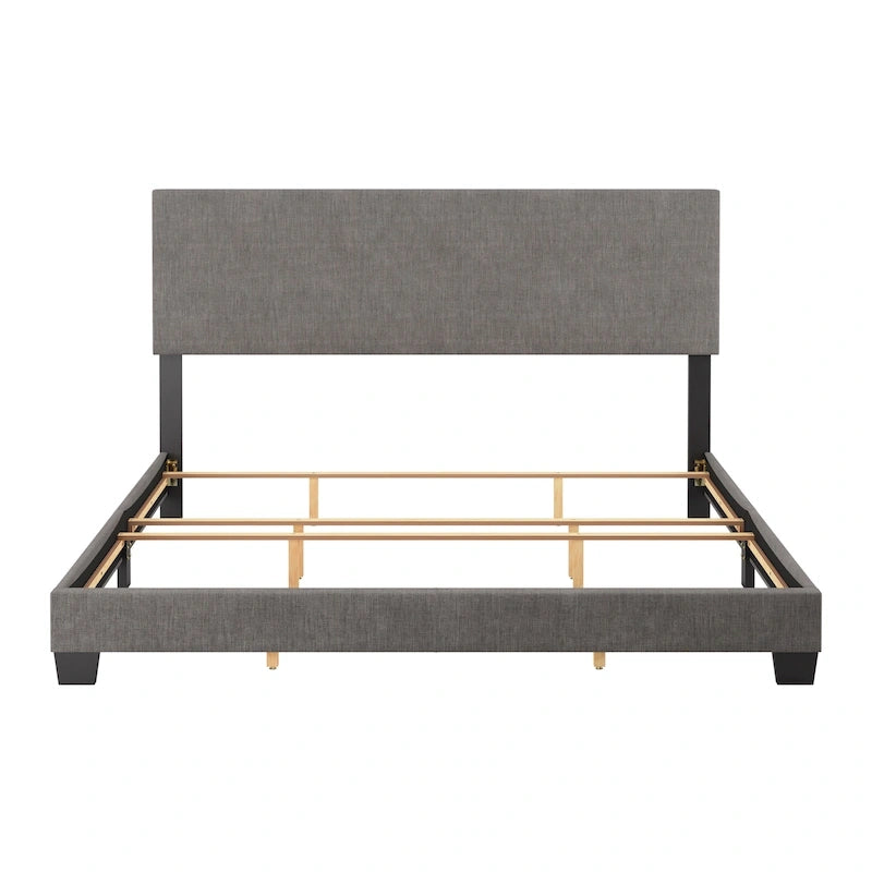Modern Upholstered Bed Frame with Padded Headboard and Low Profile