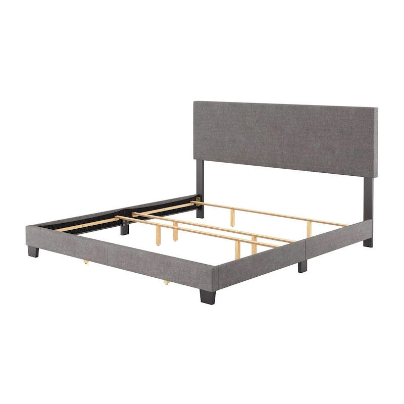 Modern Upholstered Bed Frame with Padded Headboard and Low Profile