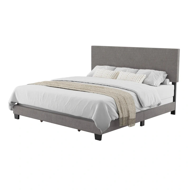 Modern Upholstered Bed Frame with Padded Headboard and Low Profile