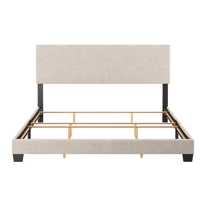 Modern Upholstered Bed Frame with Padded Headboard and Low Profile