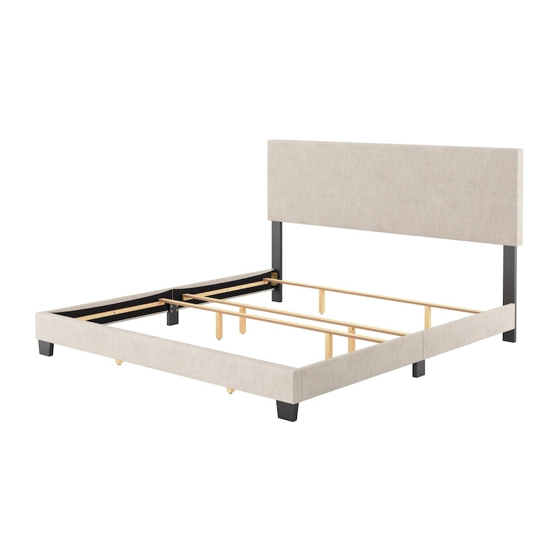Modern Upholstered Bed Frame with Padded Headboard and Low Profile