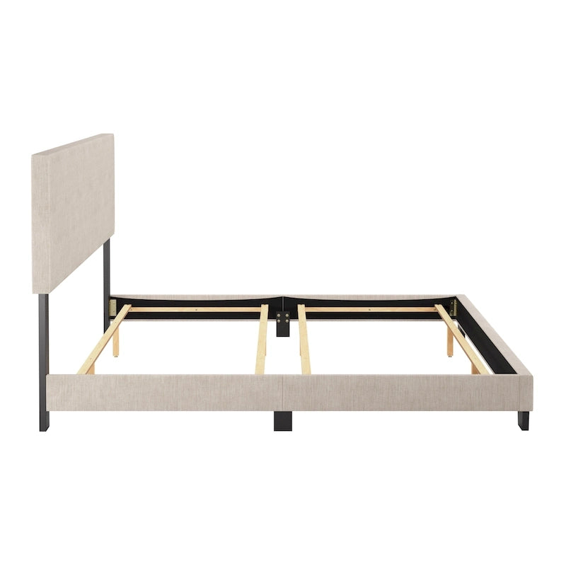 Modern Upholstered Bed Frame with Padded Headboard and Low Profile