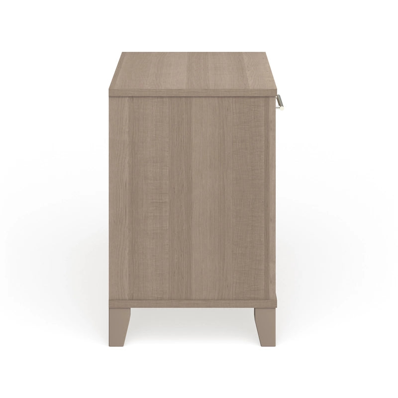 Transitional Grey Ash Nightstand with Drawer and Two Open Shelves