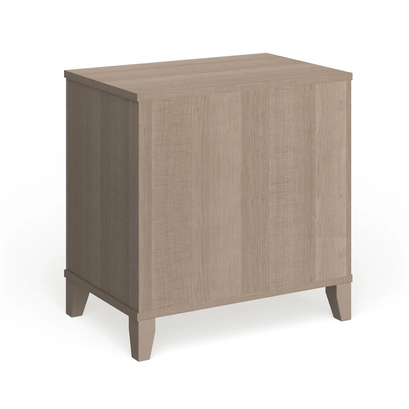 Transitional Grey Ash Nightstand with Drawer and Two Open Shelves