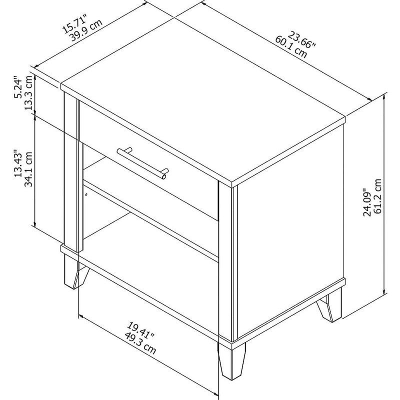 Transitional Grey Ash Nightstand with Drawer and Two Open Shelves