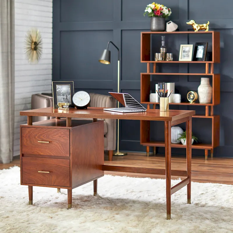 Mid-Century Modern Two-Drawer Writing Desk with Raised Top and Storage
