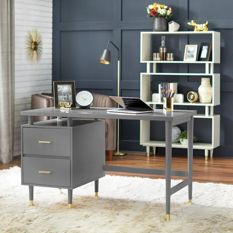 Mid-Century Modern Two-Drawer Writing Desk with Raised Top and Storage