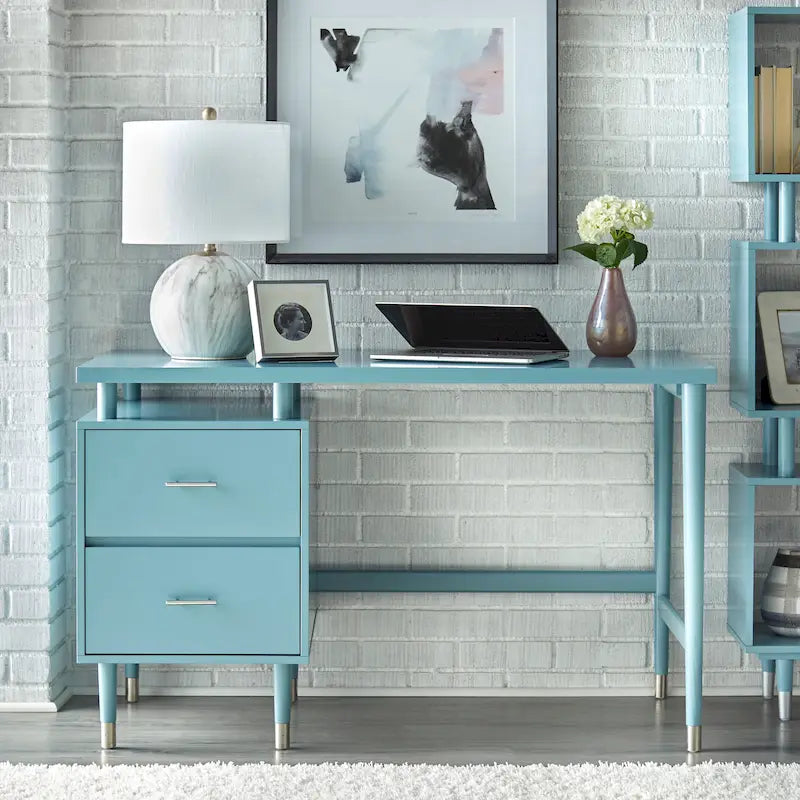 Mid-Century Modern Two-Drawer Writing Desk with Raised Top and Storage