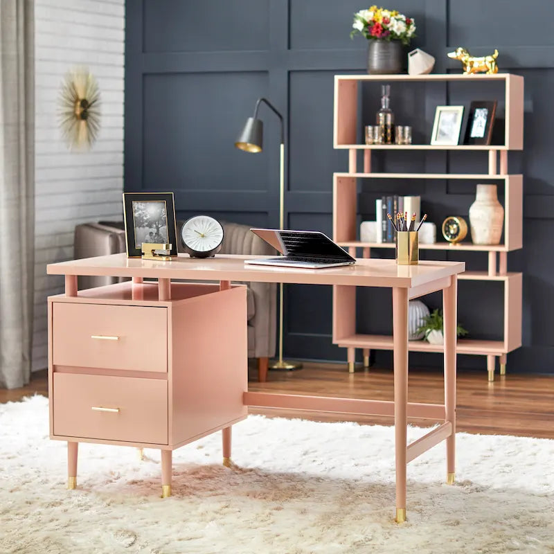 Mid-Century Modern Two-Drawer Writing Desk with Raised Top and Storage