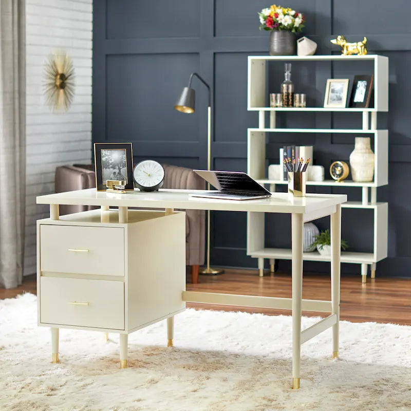Mid-Century Modern Two-Drawer Writing Desk with Raised Top and Storage