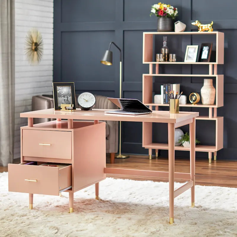 Mid-Century Modern Two-Drawer Writing Desk with Raised Top and Storage