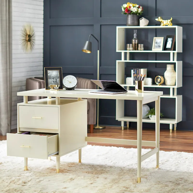 Mid-Century Modern Two-Drawer Writing Desk with Raised Top and Storage