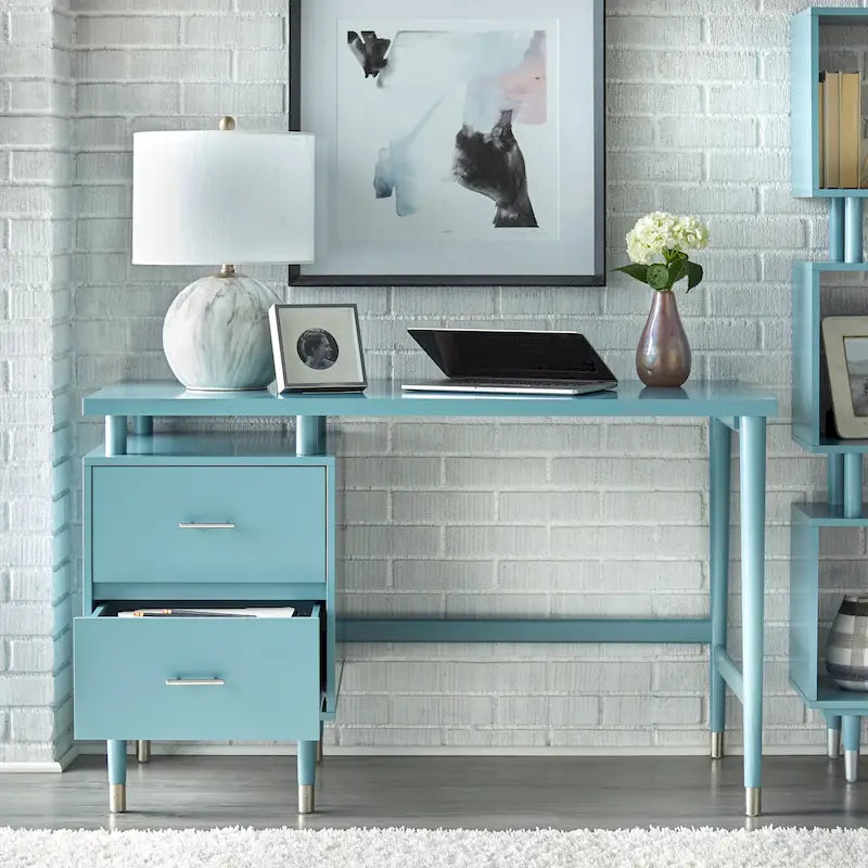 Mid-Century Modern Two-Drawer Writing Desk with Raised Top and Storage