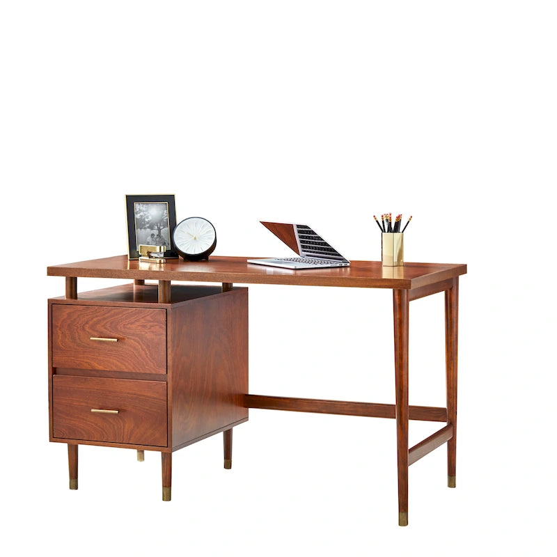 Mid-Century Modern Two-Drawer Writing Desk with Raised Top and Storage