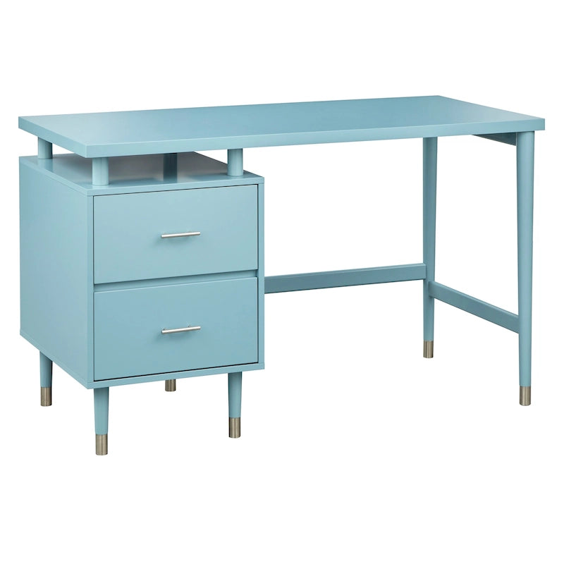 Mid-Century Modern Two-Drawer Writing Desk with Raised Top and Storage