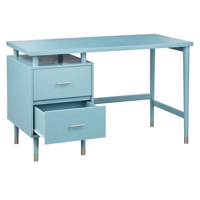 Mid-Century Modern Two-Drawer Writing Desk with Raised Top and Storage