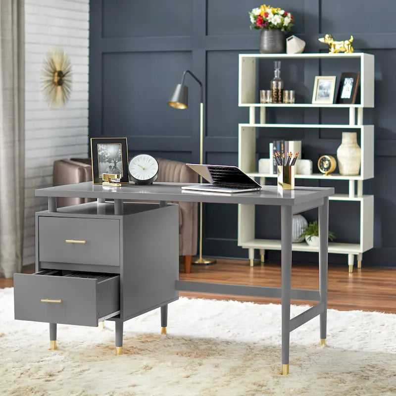 Mid-Century Modern Two-Drawer Writing Desk with Raised Top and Storage