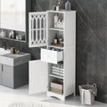 Slim Freestanding Bathroom Storage Cabinet with Drawer and Decorative Doors