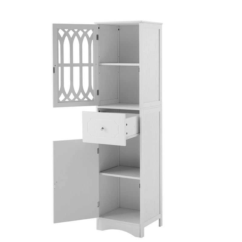 Slim Freestanding Bathroom Storage Cabinet with Drawer and Decorative Doors