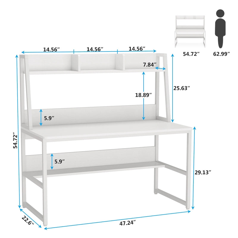 Modern Computer Desk with Open Shelves and Metal Frame