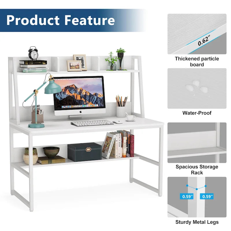 Modern Computer Desk with Open Shelves and Metal Frame