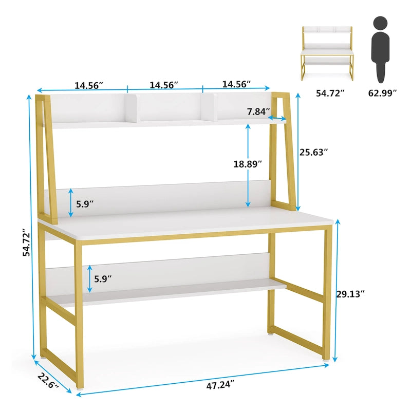 Modern Computer Desk with Open Shelves and Metal Frame